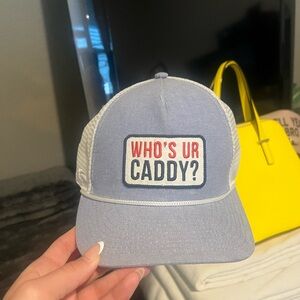 Blue and White 'Who's Ur Caddy?' Trucker Hat